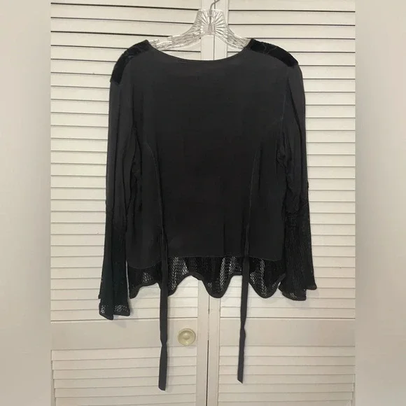 Black Long Sleeve Bell Sleeve Whimsigoth Moody Dark Boho Embroidered Fairy Witch - Picture 12 of 16